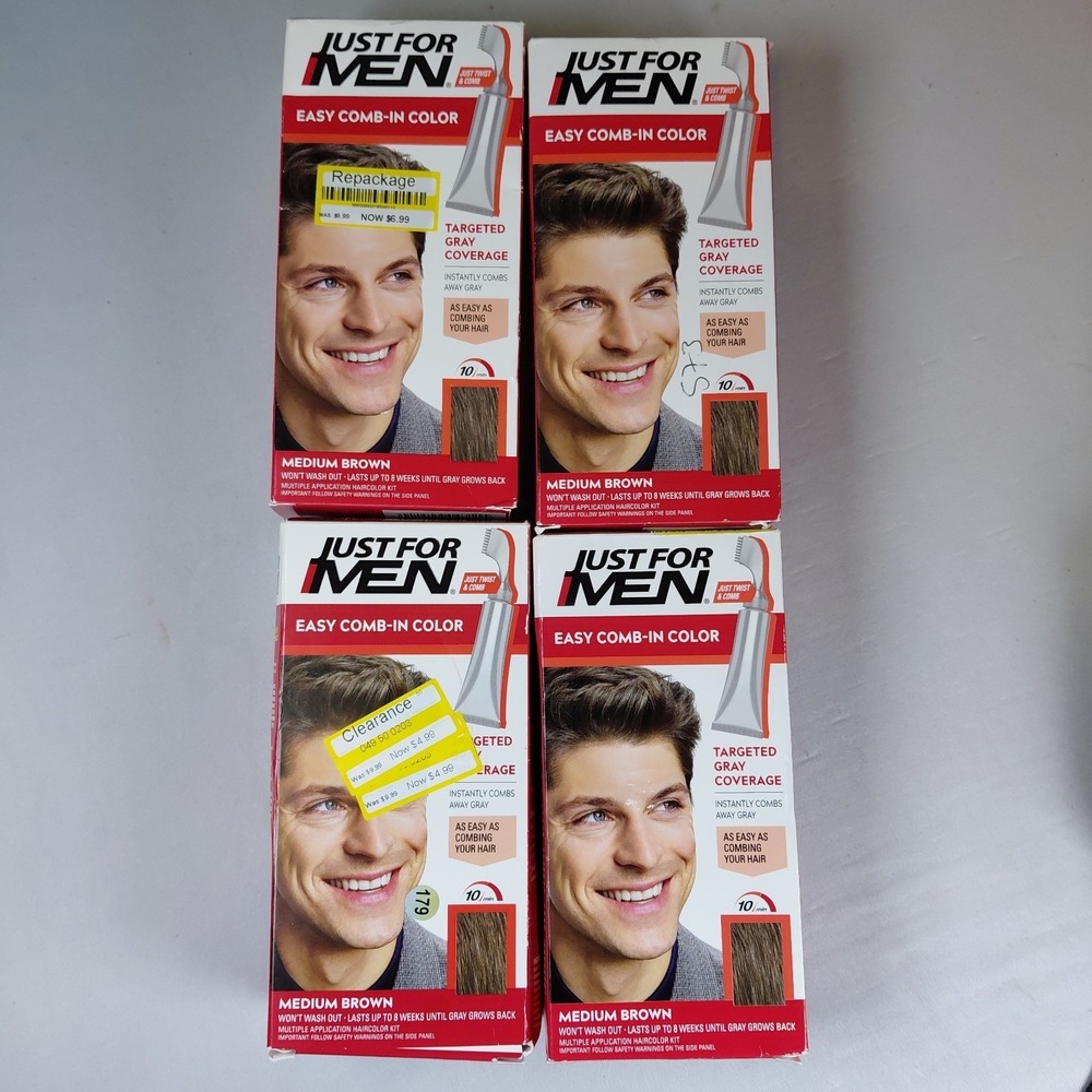 Lot Of 4 Just For Men Easy Comb In Color Gray Coverage Medium Brown A-35 Dye